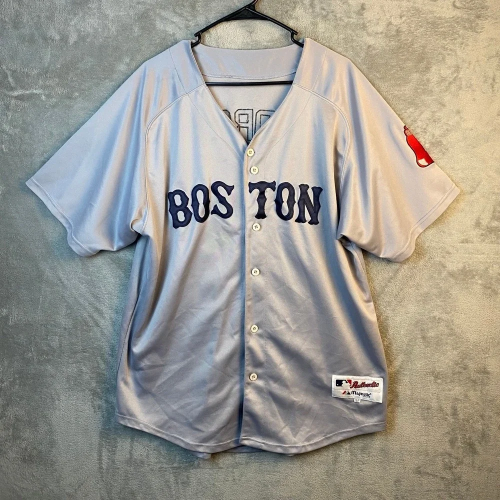 Majestic Boston Red Sox Dustin Pedroia 15 Gray Authentic MLB Jersey Size 52
